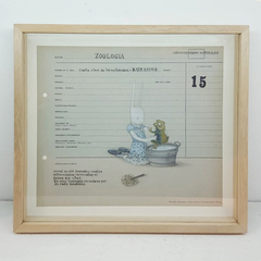 Laura Romano, #15 de la serie Manual de instrucciones, ficha de biblioteca intervenida con grafito, lápiz acuarelable y sello. Enmarcada (-10% efectivo, transferencia ó débito eligiendo la opción "pago a convenir")
