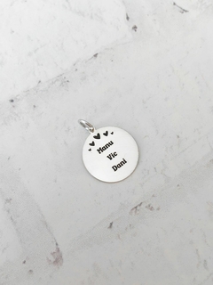 Pingente Personalizado Medalha Corações + Nomes - Prata 925