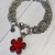Pulsera Acero Multi cadena Con Dije Flor Roja 19 Cm