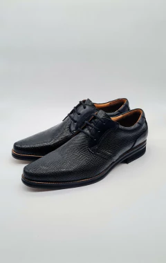 Zapato de Etiqueta, Cuero Negro Trabajado fondo suela