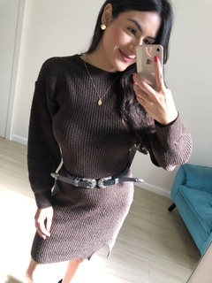 Vestido em tricot - Marrom Café - Moda feminina & Acessórios | Storin 