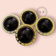 Conjunto de quatro botões para blazer com acabamento em ABS dourado e preto, medindo 27mm.