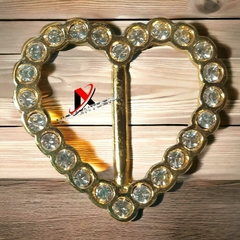 Fivela Modelo Coração com Strass Metal Cor Dourado