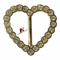 Fivela Modelo Coração com Strass Metal Cor Dourado