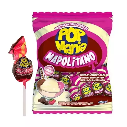 Pirulito Pop Mania Napolitano Riclan 500g c/50 unidades