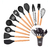 Set X12 Kit Utensilios De Cocina Mango Madera Punta Silicona
