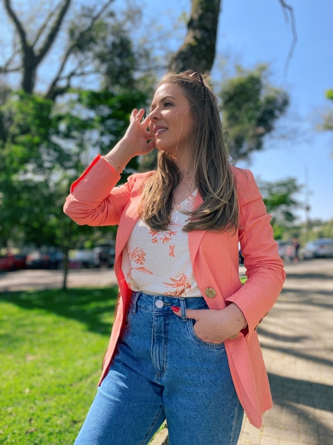 BLUSA MANGA FLORAL LARANJA