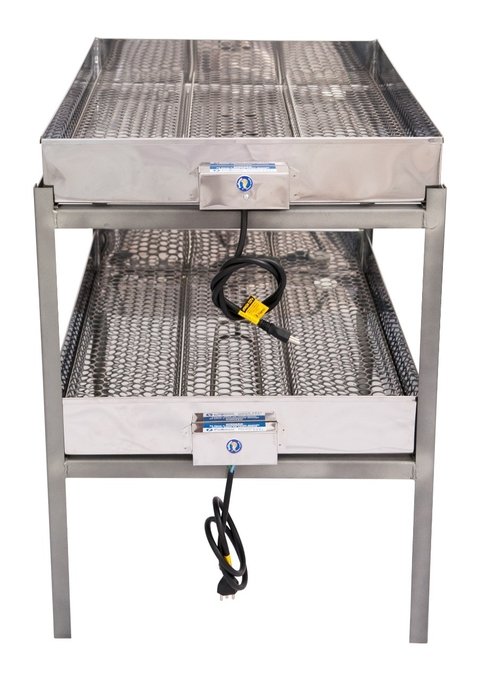 Marmiteiro elétrico com capacidade para 50 marmitas, feito de aço inoxidável, apresentando duas camadas e um cabo de alimentação visível.