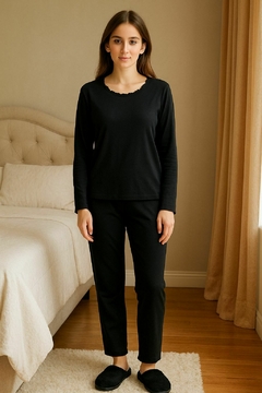 pijama camisero polidon con puntilla - comprar online