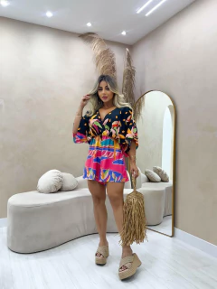 Macaquinho Feminino Manga Morcego Estampa Exclusiva Inspiração Far Moda Blogueira Tendência 2024 - loja online