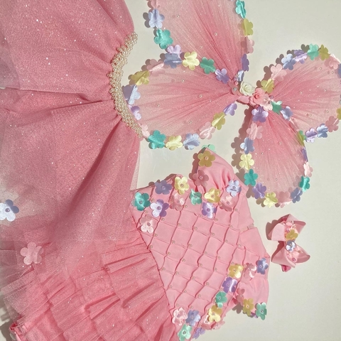 Kit Mel (Romper + asa + saia + acessório de cabelo)