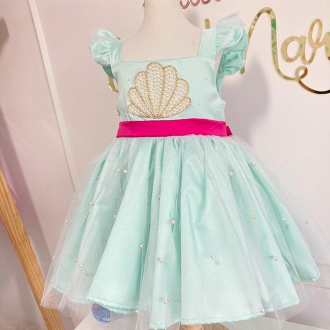 Vestido sereia verde e pink