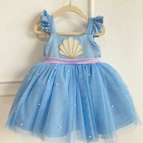 Vestido sereia azul e lilas