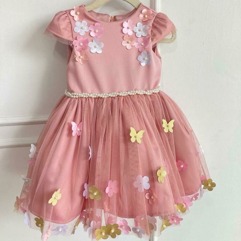 Vestido nude com dourado jardim encantado