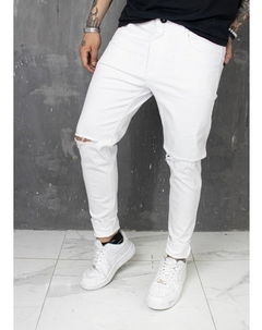 Jeans Revston Blanco Chupin Slim Fit Roturas Hombre Nuevo - Hormaf