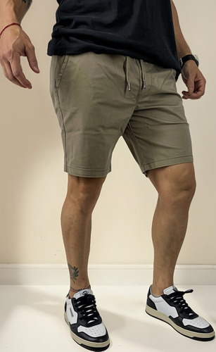 Bermuda Corte Chino Gabardina Nueva Con Elastico Importada