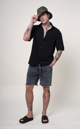 Camisa Luxo Curds Lino Manga Corta Lisa Liviana Hombre