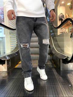Jeans Revston Mom Roturas Lisos Hombre Nuevo Gris - comprar online