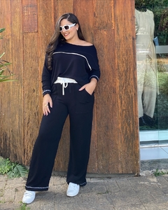 CONJUNTO COMFY BLUSA E PANTALONA PRETA COM DETALHE BRANCO - Camila Raidan