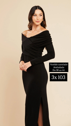Imagem do VESTIDO MIDI MALHA CANELADA AVELUDADA MANGA LONGA