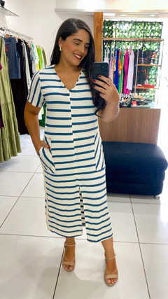 VESTIDO MIDI LISTRADO MALHA CANELADA - loja online