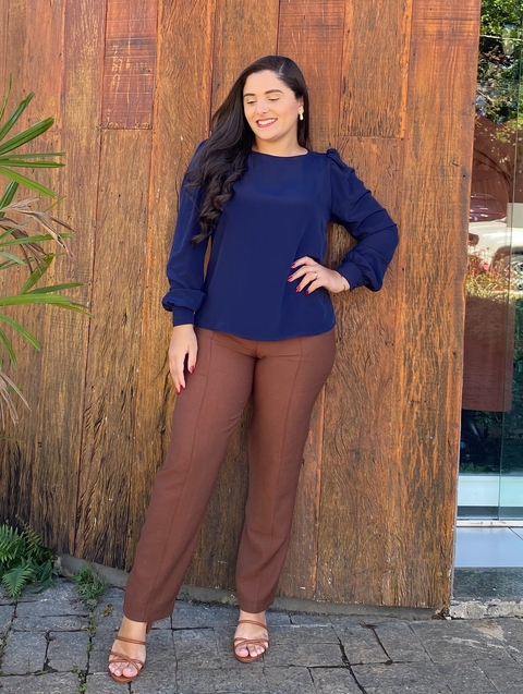 BLUSA MARINHO CREPE MANGA LONGA BUFANTE