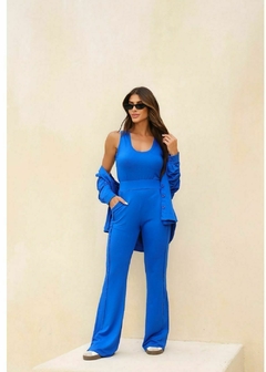 CONJUNTO TRÊS PEÇAS CAMISA REGATA E CALÇA FLARE AZUL MOLETINHO PREMIUM - comprar online