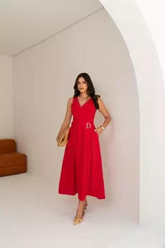 VESTIDO MIDI VERMELHO SAIA EVASÊ - comprar online