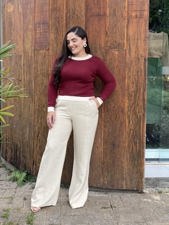 BLUSA TRICOT MODAL MARSALA COM DETALHE OFF NA GOLA E PUNHOS - comprar online
