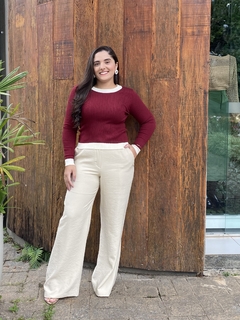 BLUSA TRICOT MODAL MARSALA COM DETALHE OFF NA GOLA E PUNHOS na internet