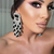 Elegante Nupcial Preto Cristal Borla Brincos para Mulheres, Pingente Grande