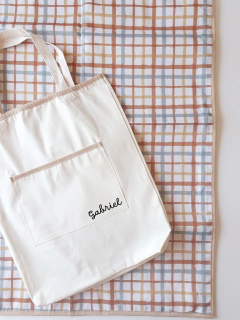 Tapete de atividades infantil com ecobag - quadriculado marrom - Lunáticas Kids