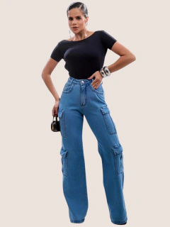 CALÇA JEANS FEMININA CARGO WIDE LEG - comprar online