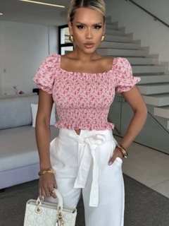 Cropped Ombro a Ombro Estampado Floral