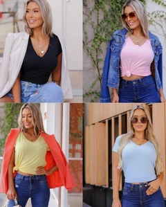 Camiseta Feminina "Gola V" (CORES) - loja online