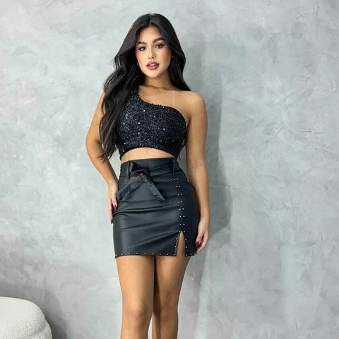 Conjunto Short Saia E Cropped Blusa Bengaline Lurex Roupas Femininas Lançamento Shein Verão