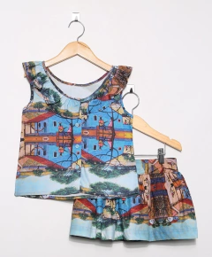 3827 - CONJUNTO BATA COM SAIA PINTURA DE TELAS - comprar online