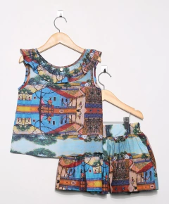 3827 - CONJUNTO BATA COM SAIA PINTURA DE TELAS