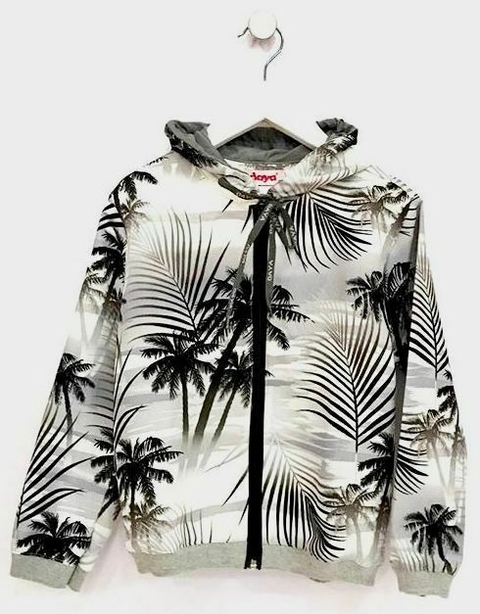 044393 - CASACO BOMBER ESTAMPA FOLHAGEM CINZA