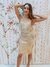 VESTIDO CORTO CON TRANSPARENCIA TUL BORDADO