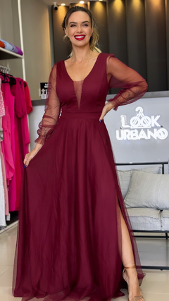 Vestido Tule brilho Manga Longa