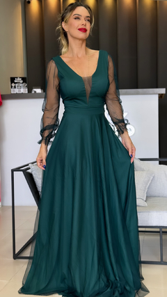Vestido Tule brilho Manga Longa
