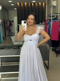 Vestido Festa Tule Brilho Babado Alça
