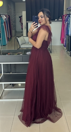 Vestido Festa Tule Brilho Babado Alça - loja online