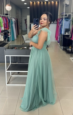 Vestido Festa Tule Brilho Babado Alça - comprar online
