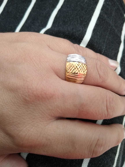 Anel 2 Cores Meio a Meio Folheado a Ouro Vertical