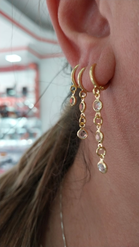 BRINCO TRIO ARGOLAS BRILHO BANHADO A OURO 18K ZIRCONIA CRISTAL