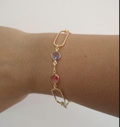 PULSEIRA FOLHEADA PEDRAS COLORIDAS