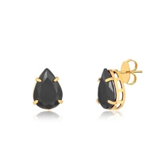 CONJUNTO DE COLAR E BRINCOS DE PEDRA NATURAL PRETA FOLHEADO A OURO 18K - comprar online