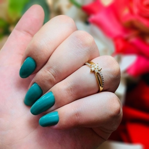 ANEL FLOR FOLHEADO A OURO